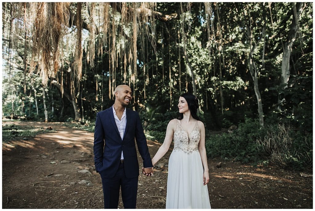 Maui Jungle Wedding Elopement in Kapalua at a jungle and at Ironwoods beach.