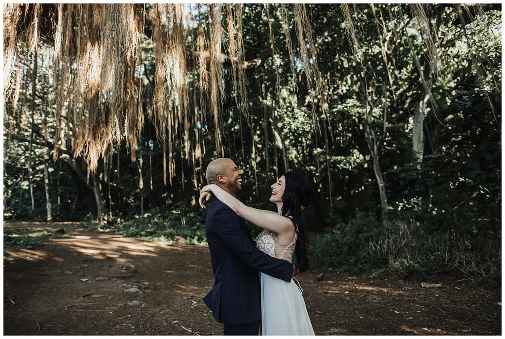 Maui Jungle Wedding Elopement in Kapalua at a jungle and at Ironwoods beach.