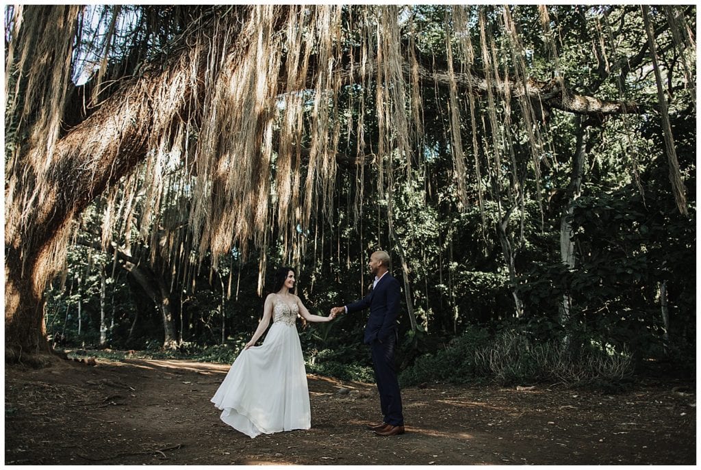 Maui Jungle Wedding Elopement in Kapalua at a jungle and at Ironwoods beach.