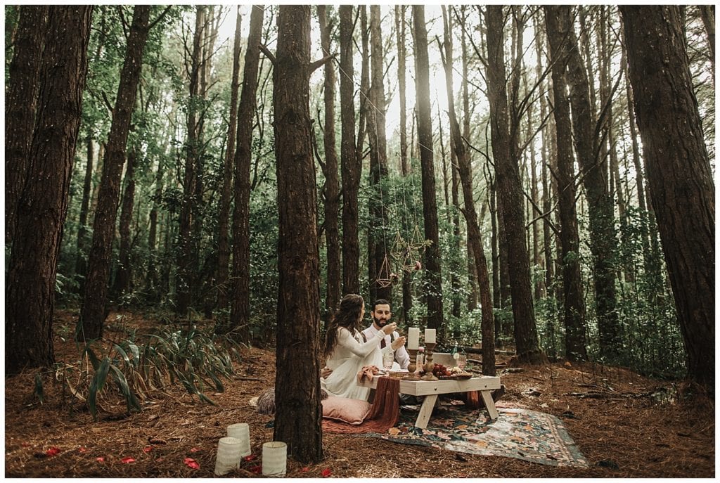 Boho wedding in Hawaii maui, couple kissing and walking and getting married