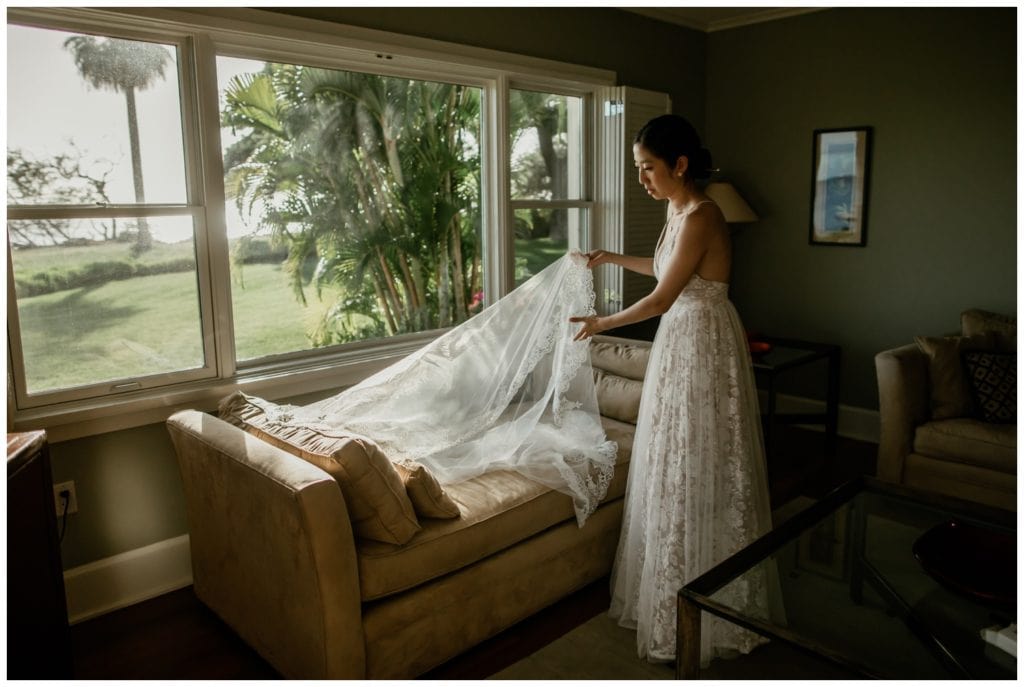 Olowalu Wedding Elopement Photographer picture of bride getting ready with mother at rental house