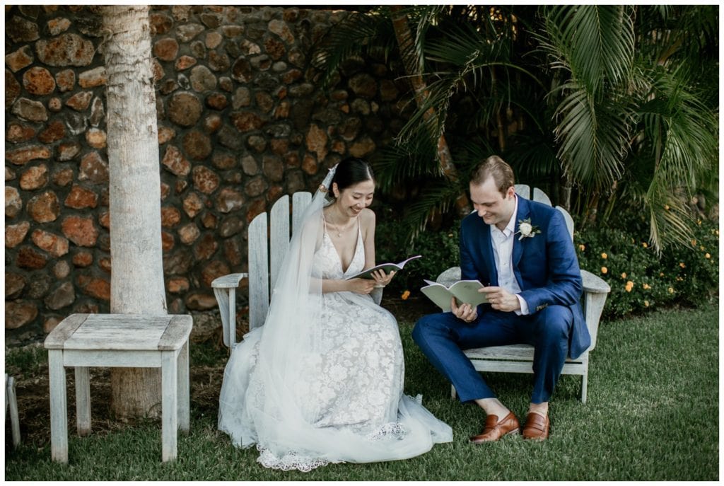 Olowalu Wedding Elopement Photographer picture of bride and groom reading vows to each other