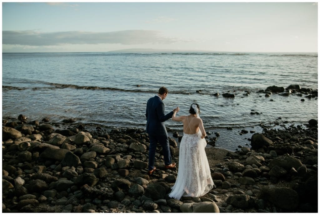 Olowalu Wedding Elopement Photographer picture of bride and groom on their wedding day