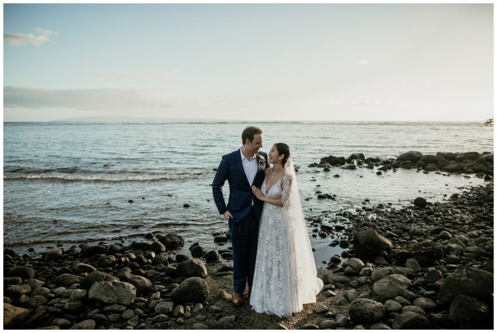 Olowalu Wedding Elopement Photographer picture of bride and groom on their wedding day