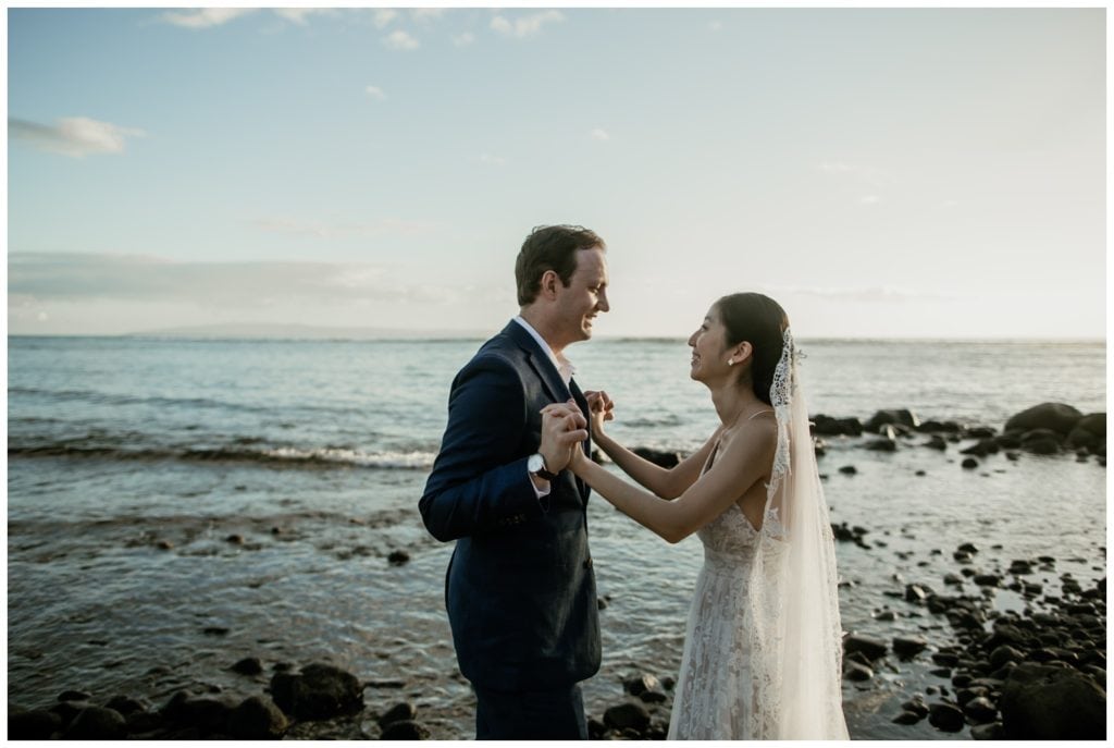 Olowalu Wedding Elopement Photographer picture of bride and groom on their wedding day