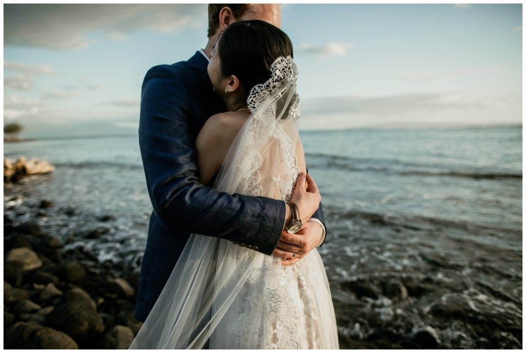 Olowalu Wedding Elopement Photographer picture of bride and groom on their wedding day