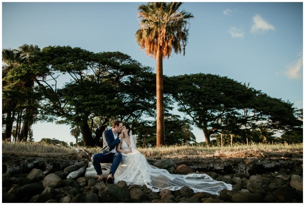 Olowalu Wedding Elopement Photographer picture of bride and groom on their wedding day