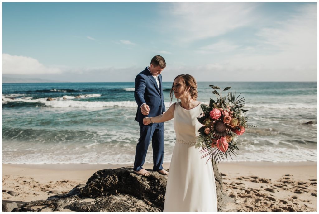 Maui Beach wedding photographer Amy Jayne Photography bride and groom getting married on the beach