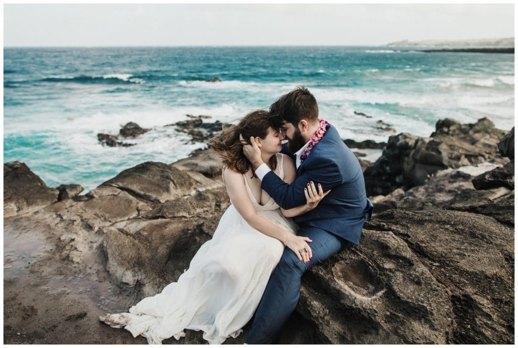 Hawaii Elopement on the beach Photographer Amy Jayne captured couple getting married on the beach