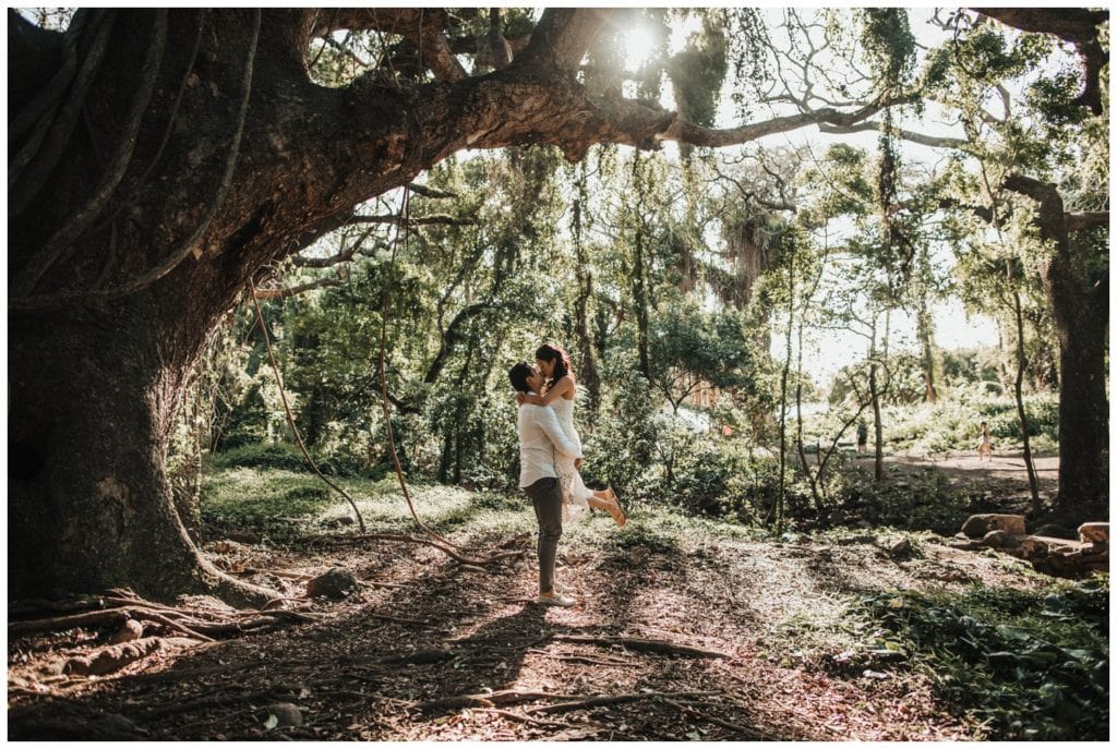 Maui Engagement photos in a jungle couples photo session in Lahaina Kaanapali