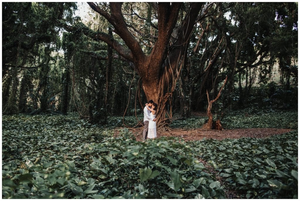 Maui Engagement photos in a jungle couples photo session in Lahaina Kaanapali
