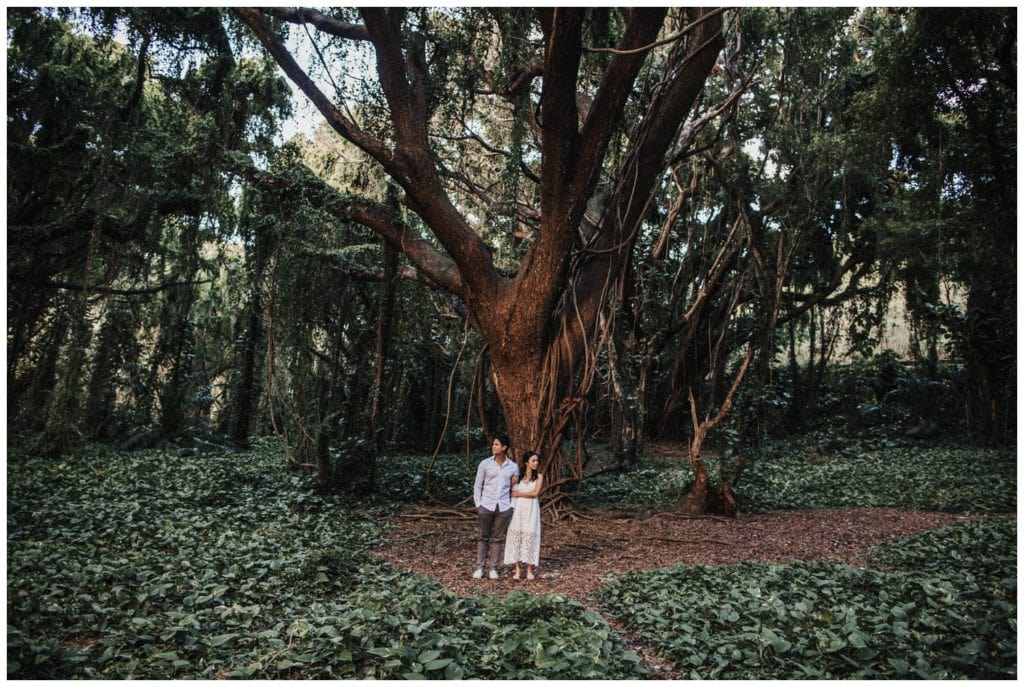 Maui Engagement photos in a jungle couples photo session in Lahaina Kaanapali
