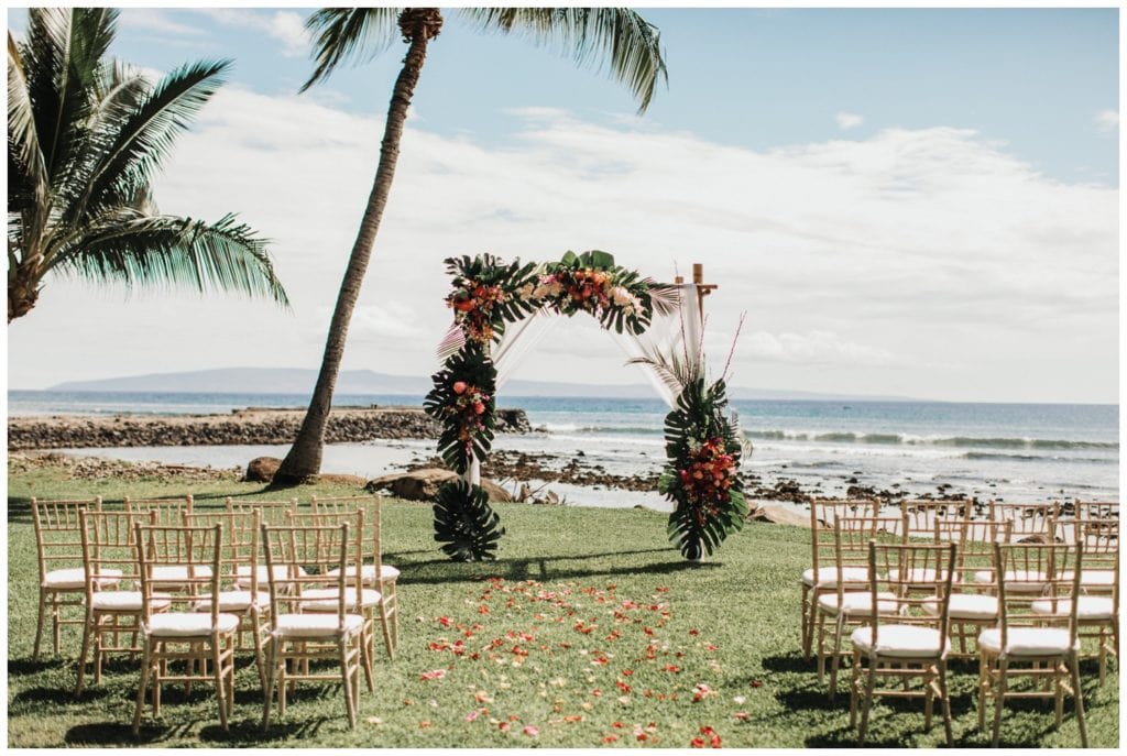 Tropical Boho Wedding in maui at Olowalu Plantation House Bride and Groom