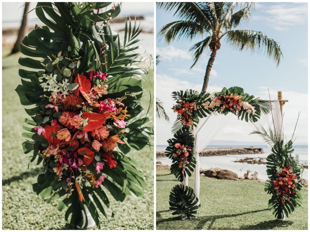 Tropical Boho Wedding in maui at Olowalu Plantation House Bride and Groom