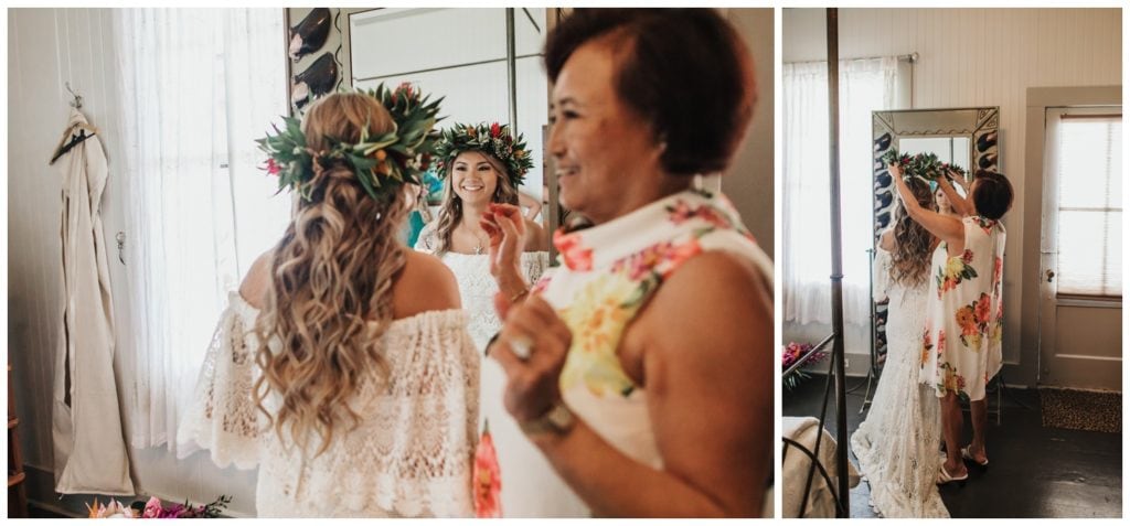 Tropical Boho Wedding in maui at Olowalu Plantation House Bride and Groom