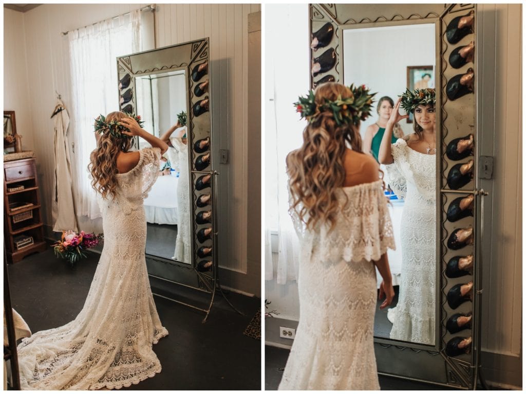 Tropical Boho Wedding in maui at Olowalu Plantation House Bride and Groom