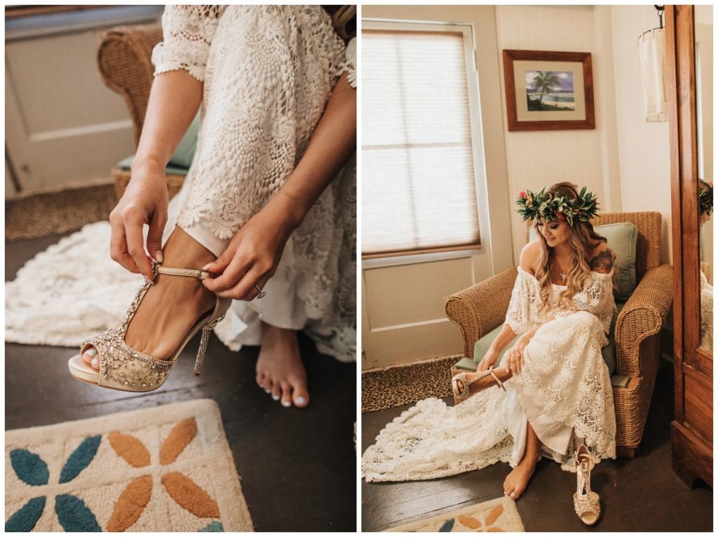 Tropical Boho Wedding in maui at Olowalu Plantation House Bride and Groom