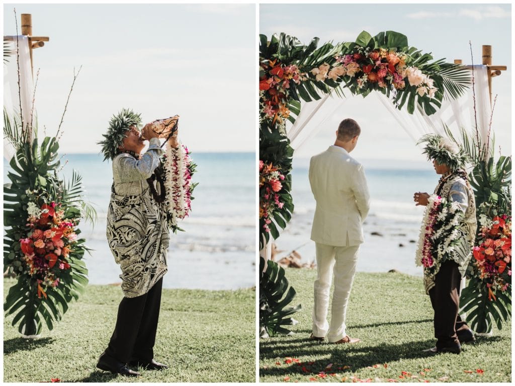 Tropical Boho Wedding in maui at Olowalu Plantation House Bride and Groom