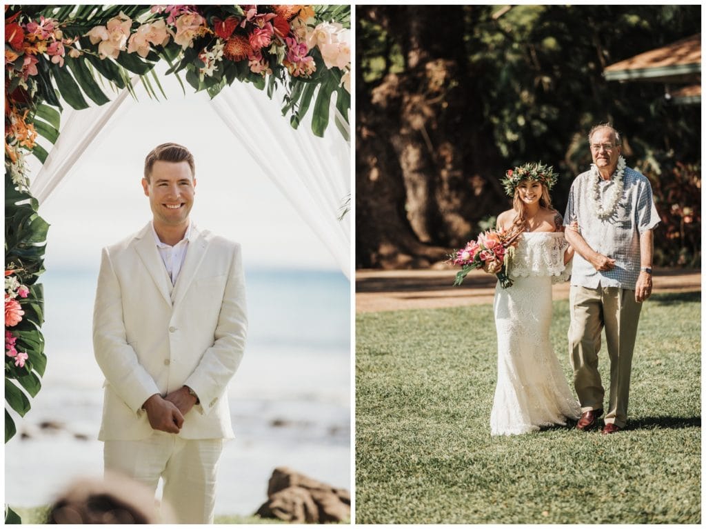 Tropical Boho Wedding in maui at Olowalu Plantation House Bride and Groom