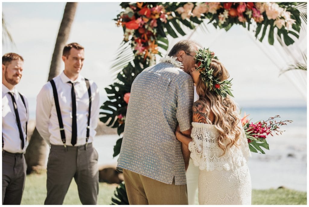 Tropical Boho Wedding in maui at Olowalu Plantation House Bride and Groom