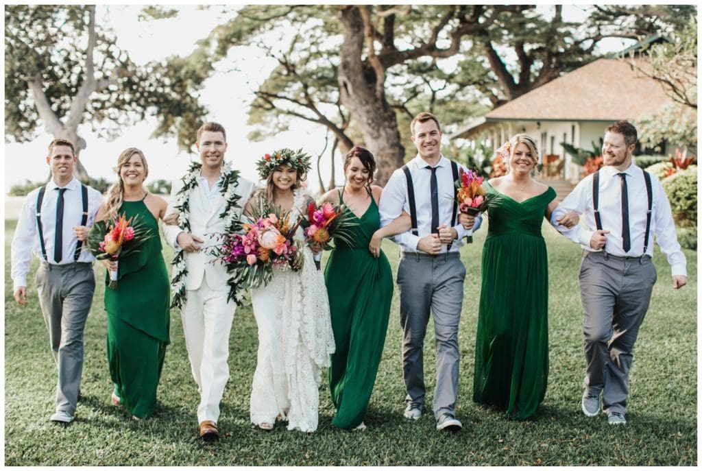Tropical Boho Wedding in maui at Olowalu Plantation House Bride and Groom