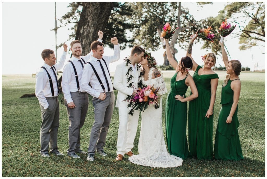 Tropical Boho Wedding in maui at Olowalu Plantation House Bride and Groom