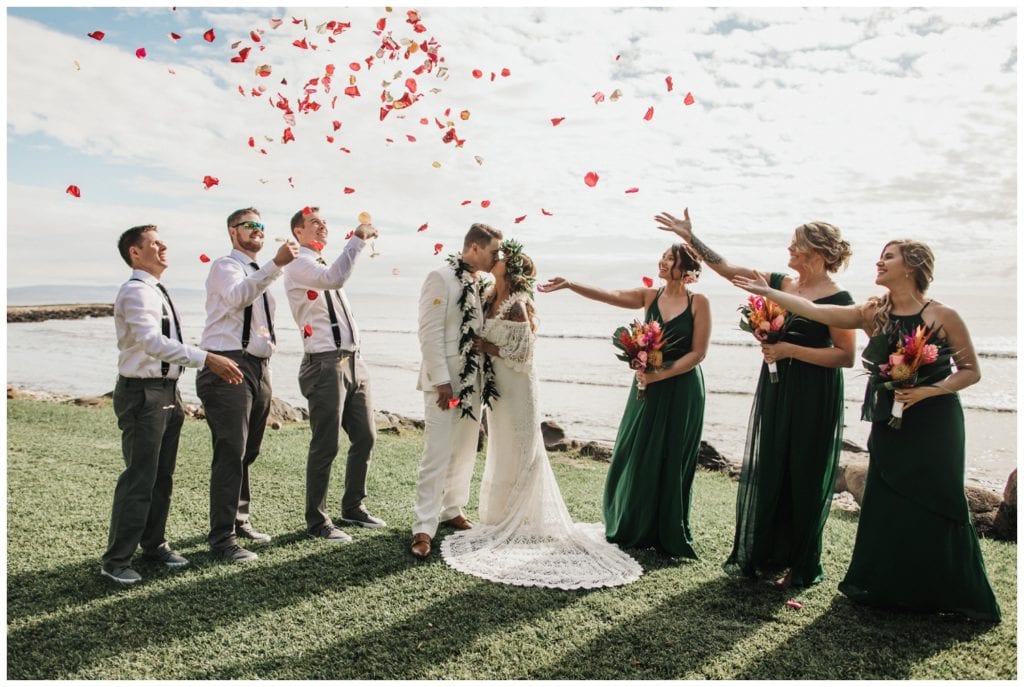 Tropical Boho Wedding in maui at Olowalu Plantation House Bride and Groom