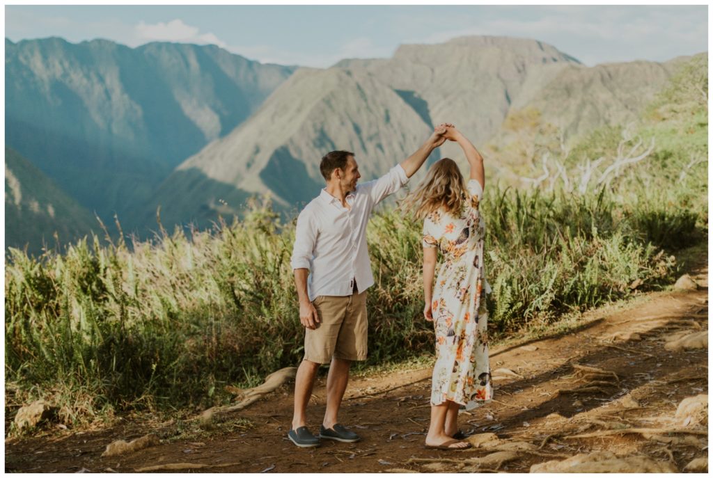 Adventurous Maui Engagement Photo Session couple hiking in Hawaii for pictures