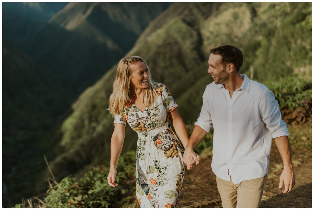 Adventurous Maui Engagement Photo Session couple hiking in Hawaii for pictures