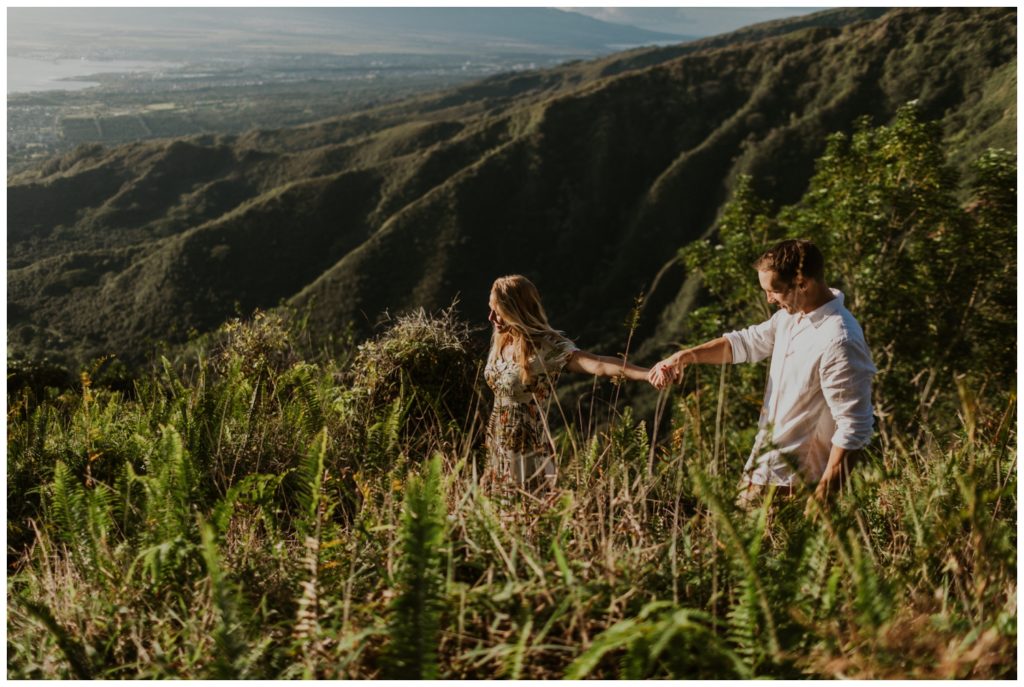 Adventurous Maui Engagement Photo Session couple hiking in Hawaii for pictures