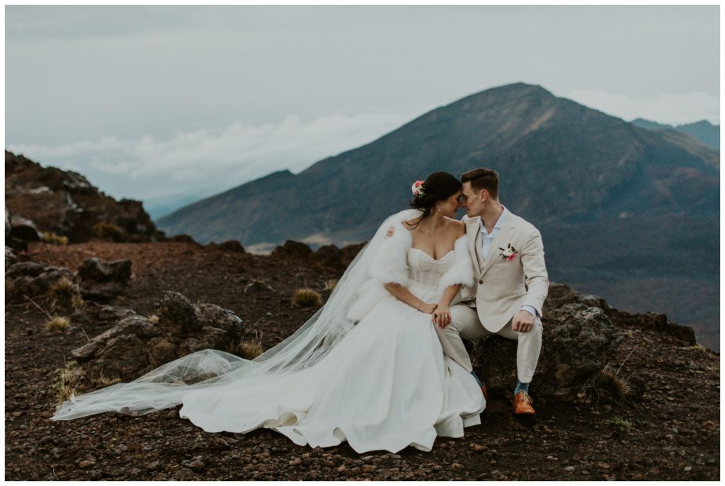 Haleakala Adventurous Elopement Wedding Couple getting married in Maui Hawaii