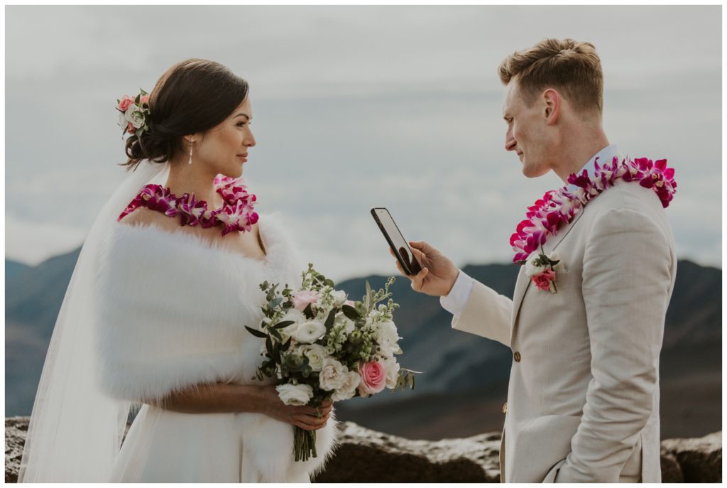 Haleakala Adventurous Elopement Wedding Couple getting married in Maui Hawaii