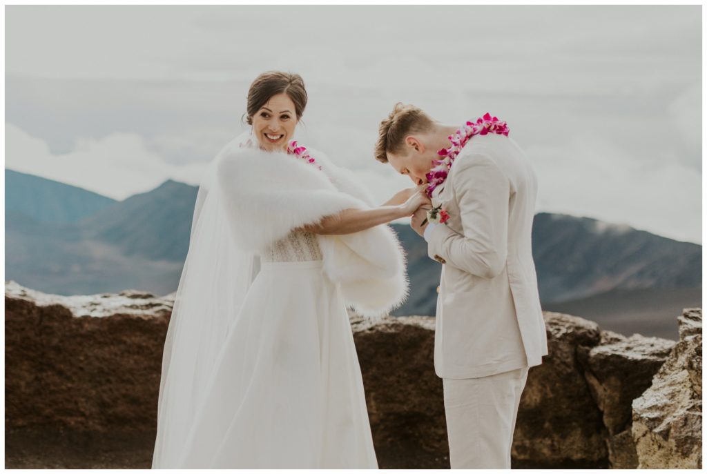 Haleakala Adventurous Elopement Wedding Couple getting married in Maui Hawaii