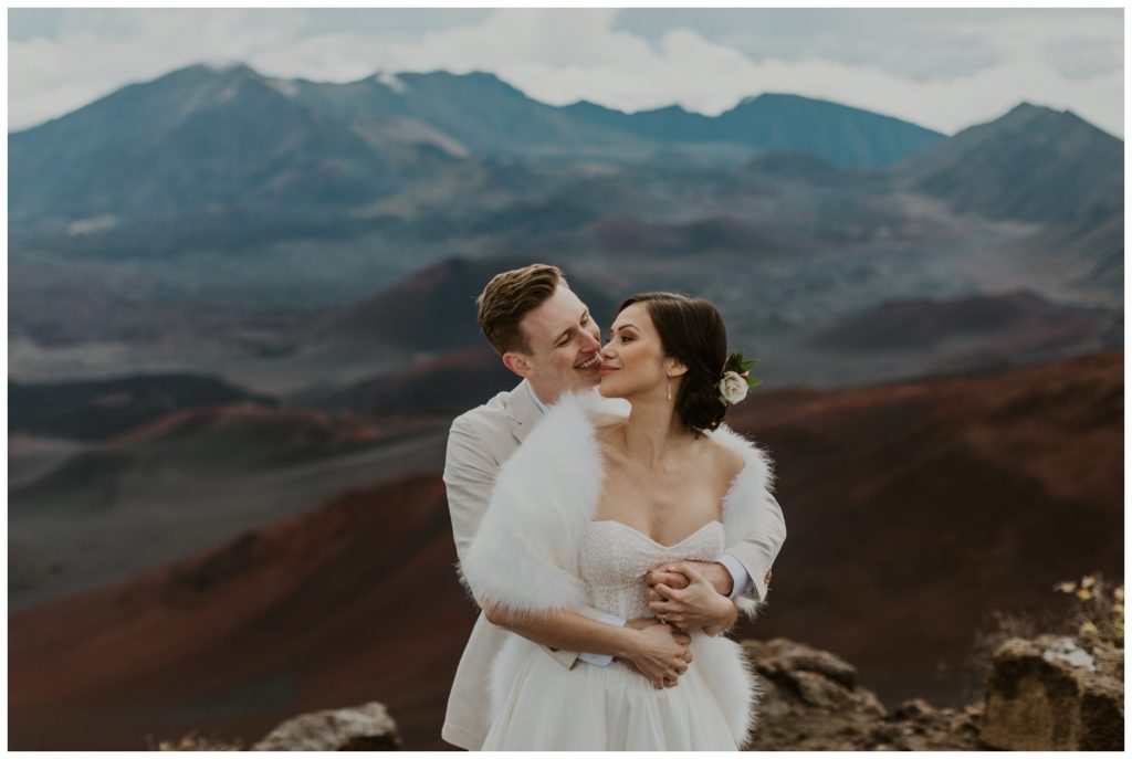 Haleakala Adventurous Elopement Wedding Couple getting married in Maui Hawaii