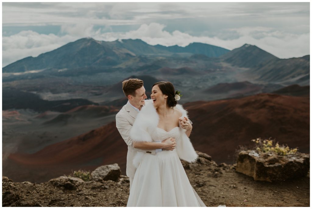Haleakala Adventurous Elopement Wedding Couple getting married in Maui Hawaii