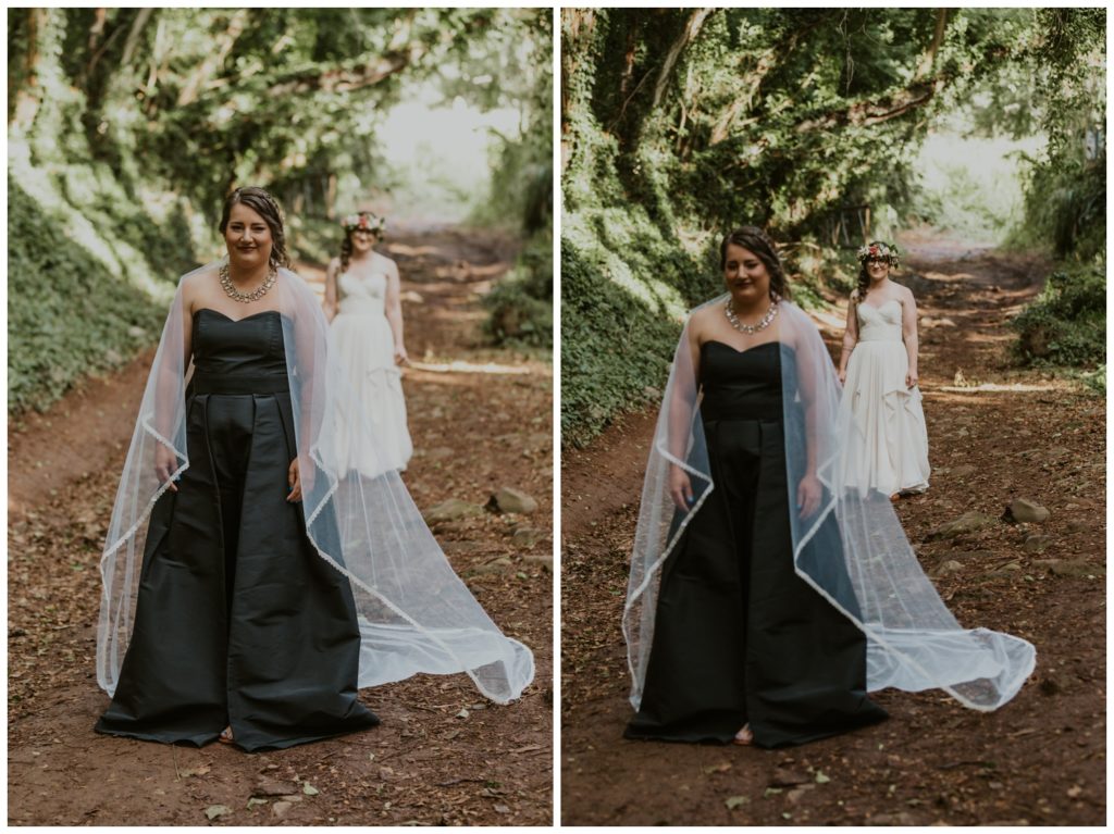 Maui LGBTQ Beach Wedding couple in the jungle