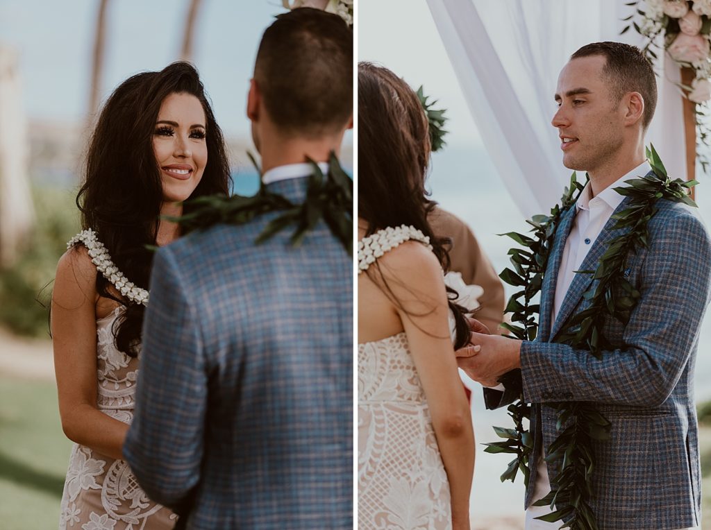 Portraits of Bride and Groom looking at each other