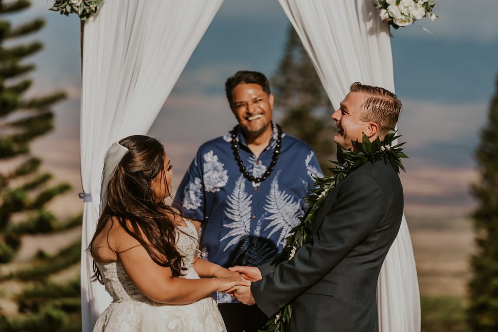 Bride and Groom laughing during Ceremony