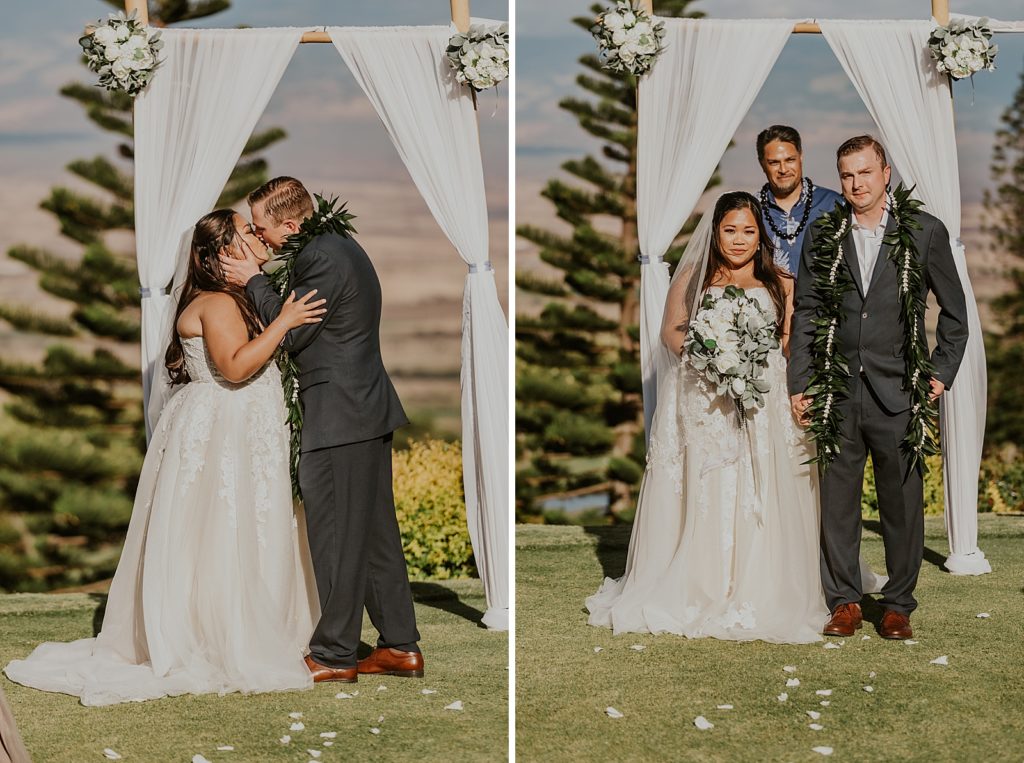 Just married Bride and Groom kissing and exiting Ceremony