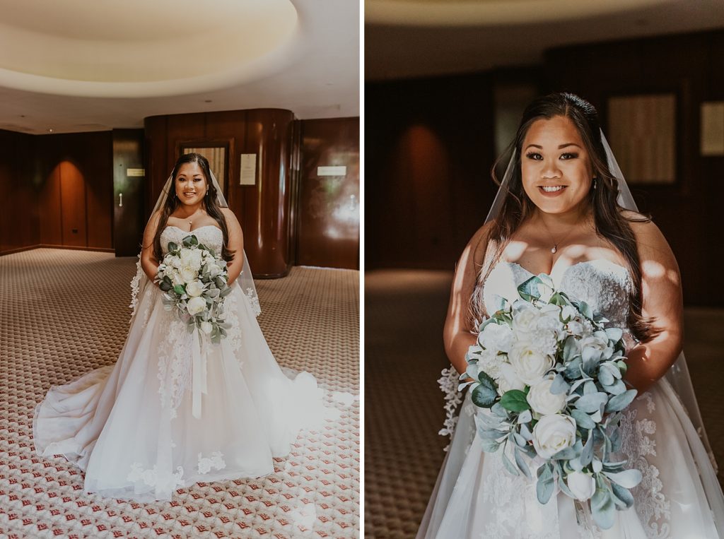 Portrait of Bride with white bouquet