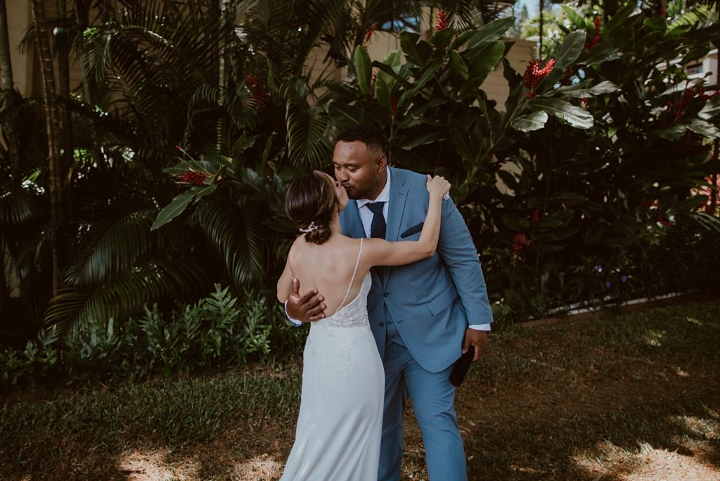 Bride and Groom kissing after First Look