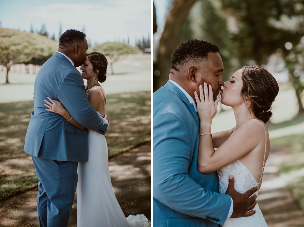 Bride and Groom hugging each other and kissing