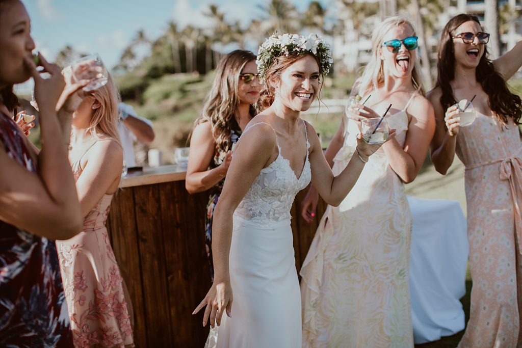 Bride with Bridesmaids having a drink