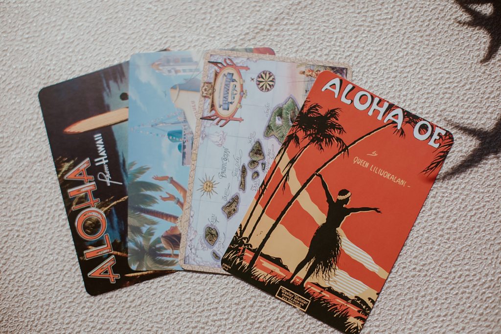 Detail shot of classic Hawaii postcards