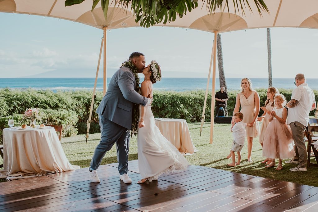 bride and Groom kissing on the dance floor