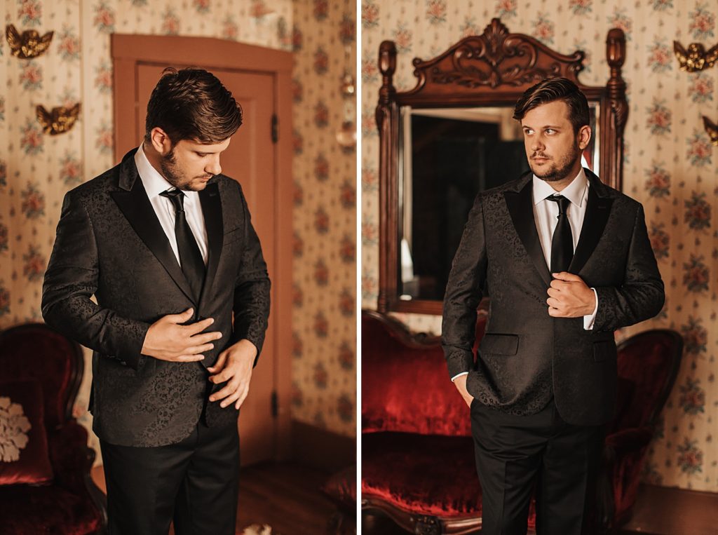 Groom in full suit after getting ready portraits