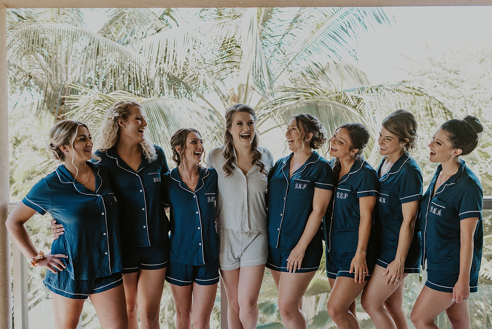 Bride and Bridesmaids out on deck before getting ready
