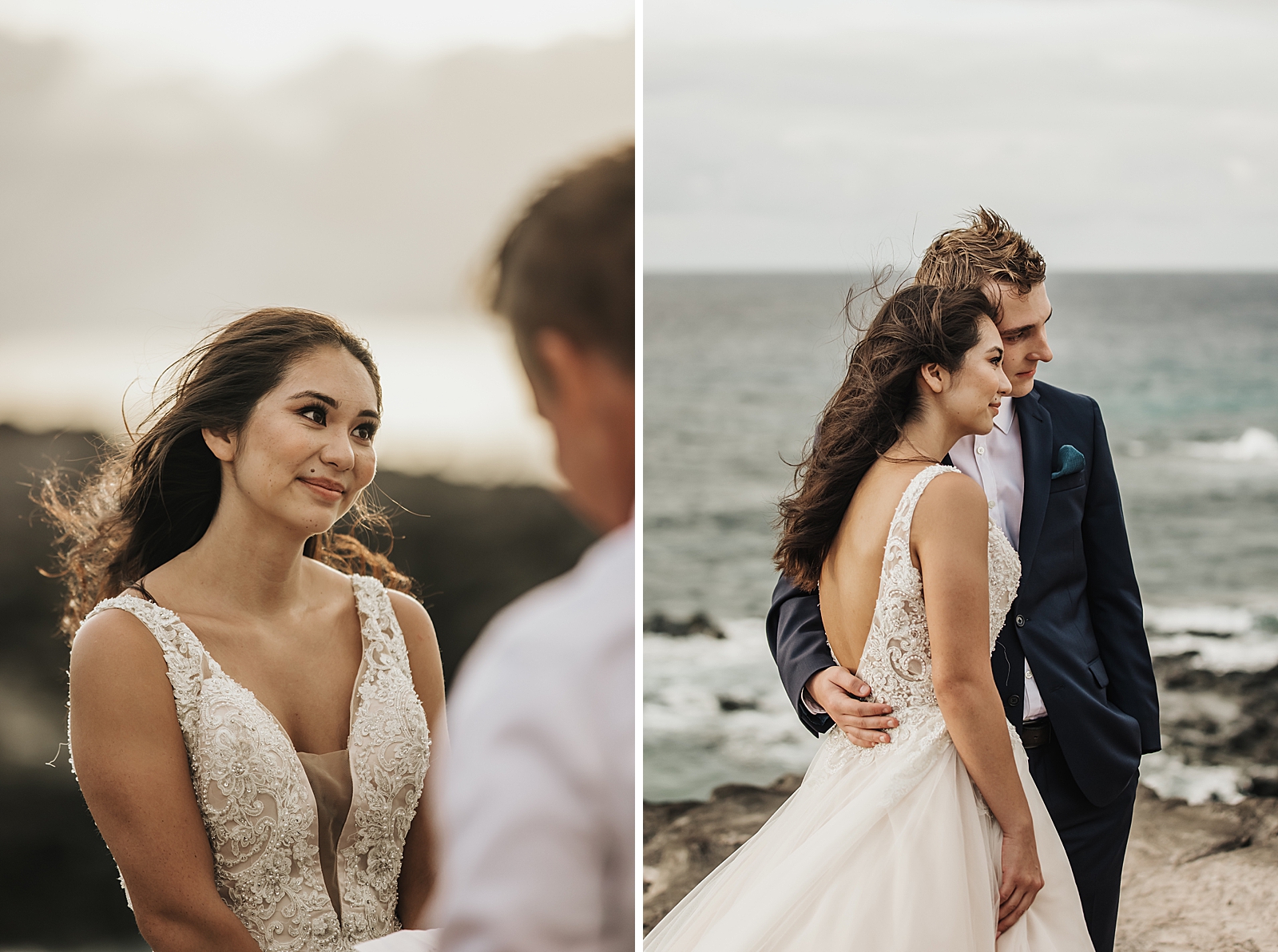 Closeup of Bride looking and Groom while giving vows