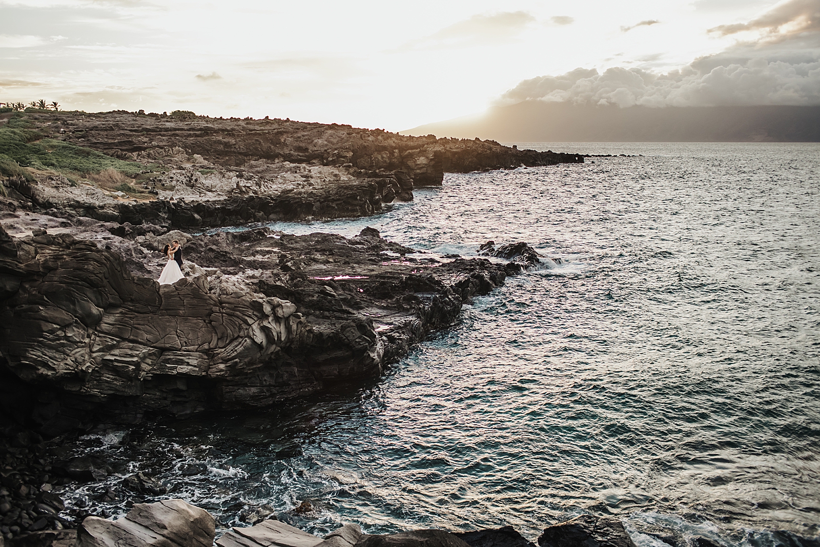 Scenery shot of rocky terrain into the ocean