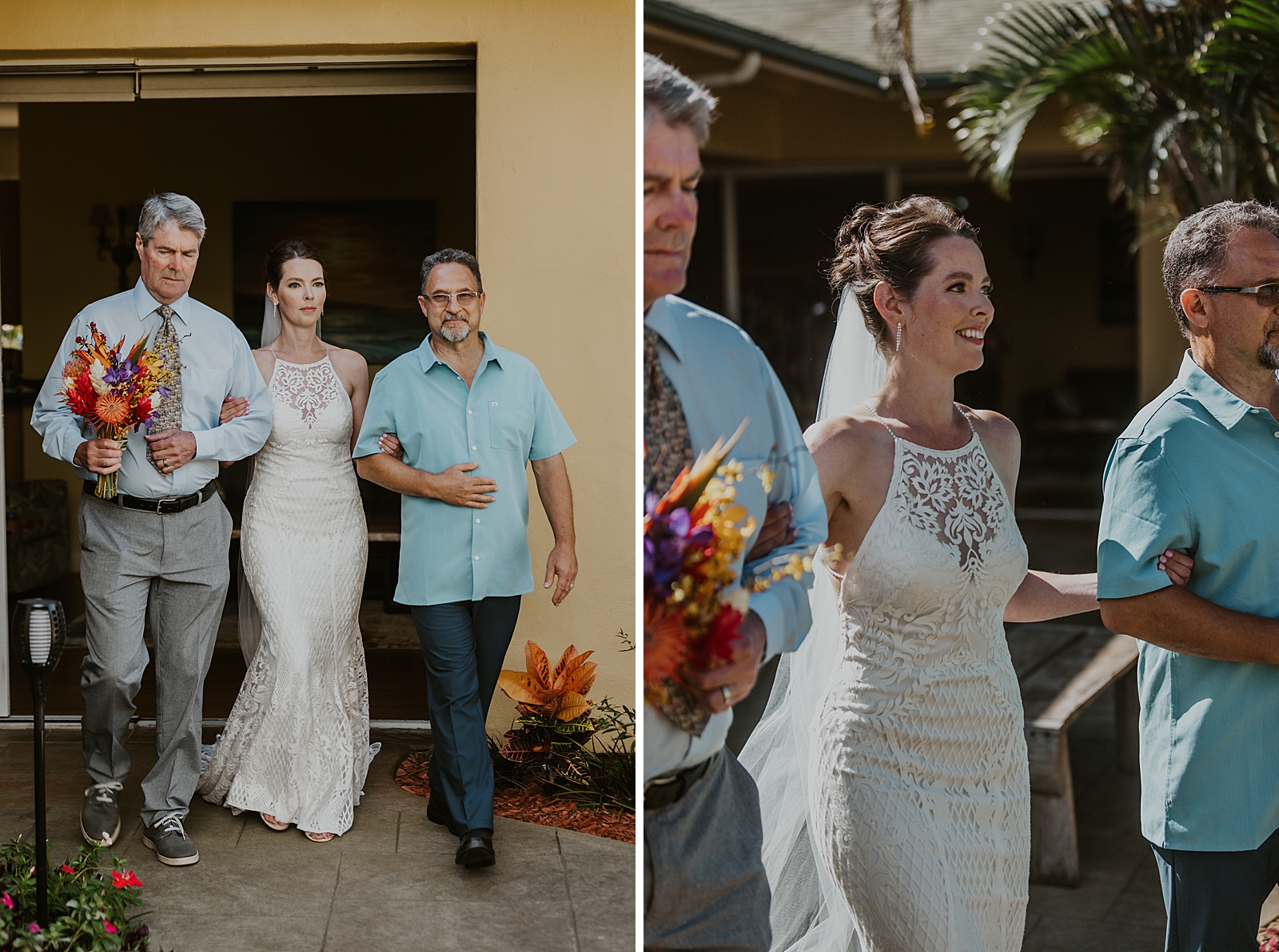 Bride entering Ceremony arm in arm with Fathers